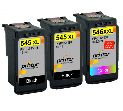 Triplepack XXL kompatibel zu PG-545XL CL-546XL 2x schwarz 1x 3-color