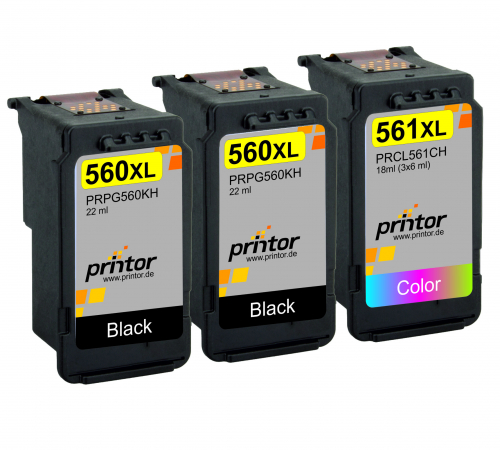 Triplepack XXL kompatibel zu PG-560 XL + CL-561 XL 2x schwarz 1x color