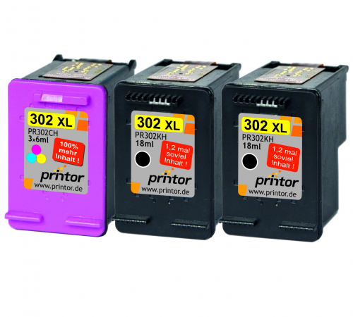 Trippelpack kompatibel zu HP 302 XL 2x schwarz 1x color