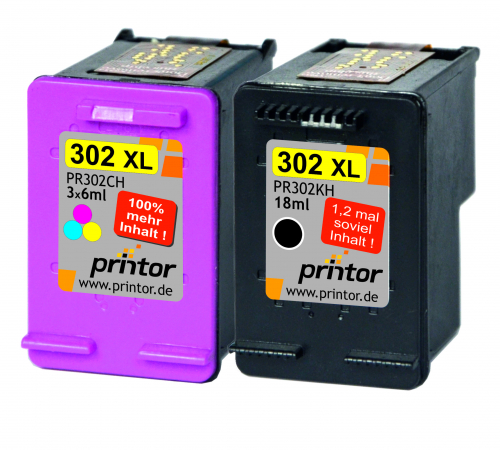 Twinpack kompatibel zu HP 302 XL 1x schwarz 1x color