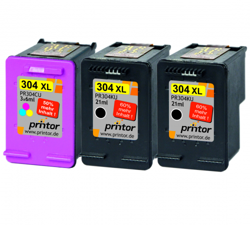Triplepack kompatibel zu HP 304 XL 2x schwarz 1x color