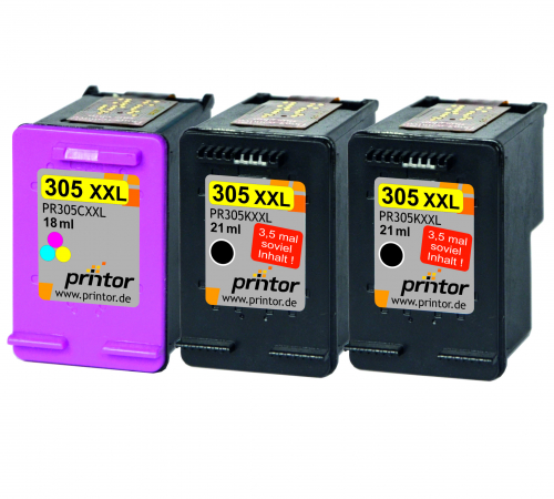 Triplepack XXL kompatibel zu HP 305 XL 2x schwarz 1x color